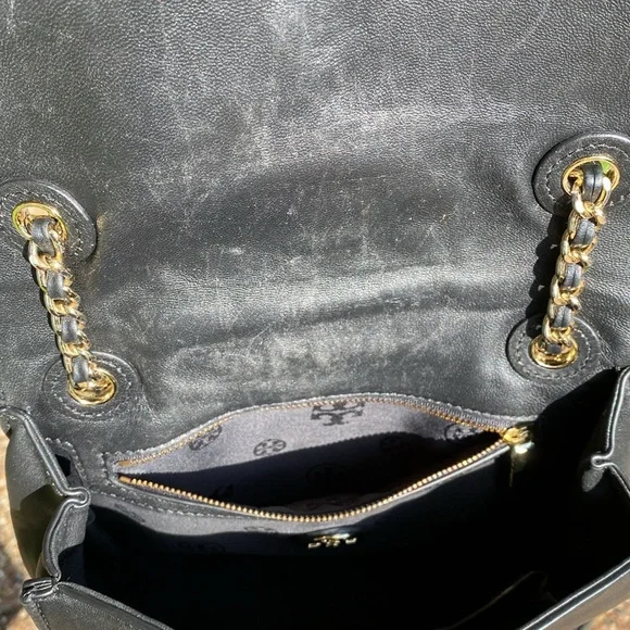 TORY BURCH Savannah Convertible Shoulder Bag - Black with Gold Chain - Picture 9 of 16